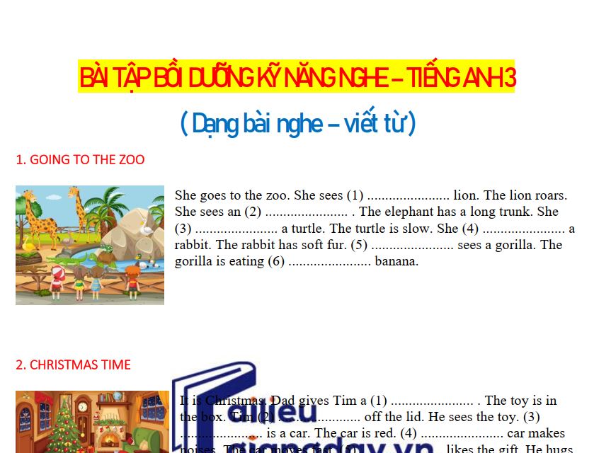 25 bài tập bồi dưỡng kỹ năng nghe tiếng anh 3 dạng bài nghe viết từ còn thiếu